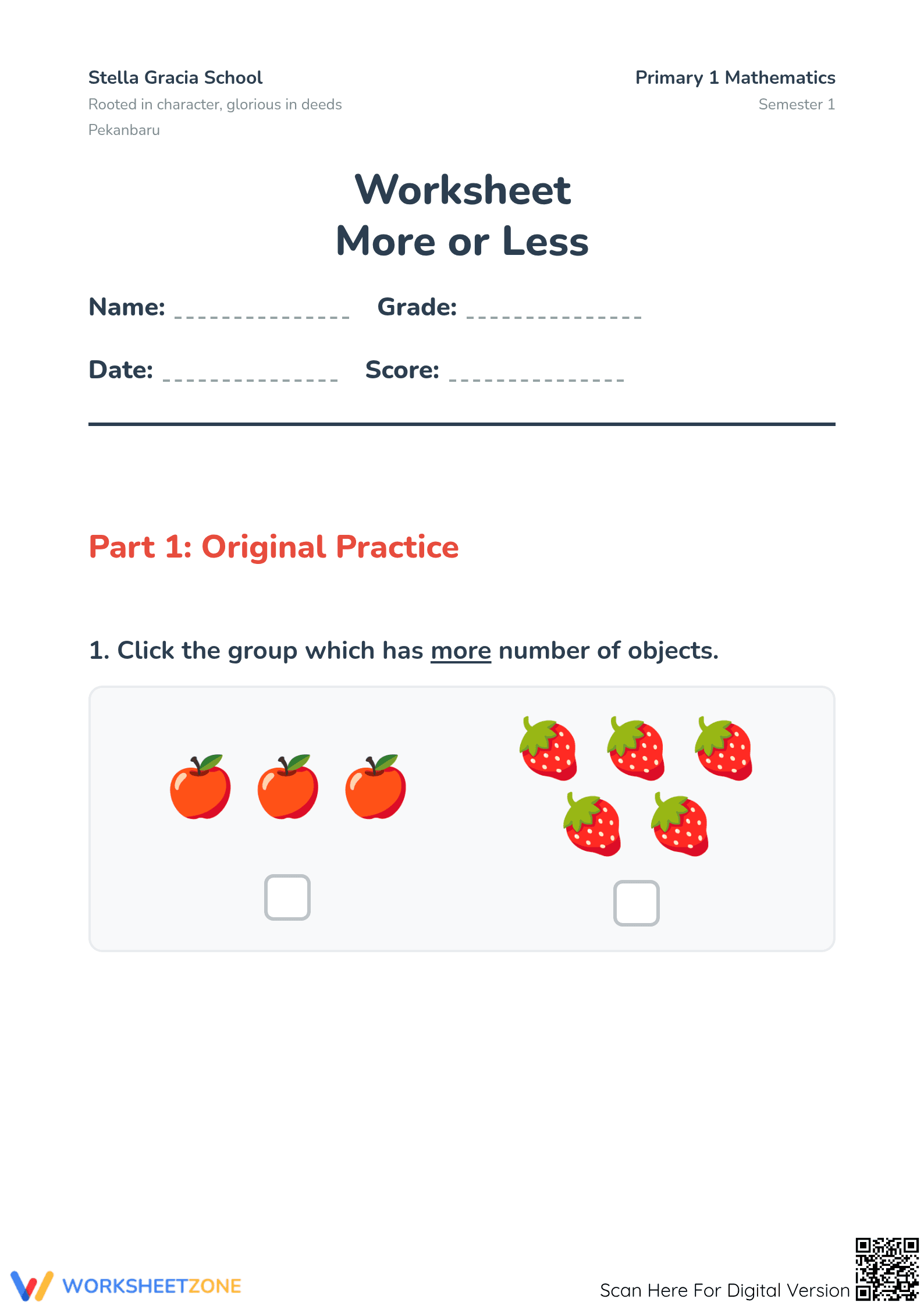 Grade 1 Comparing Objects — Printable No-Prep Worksheet - Page 1