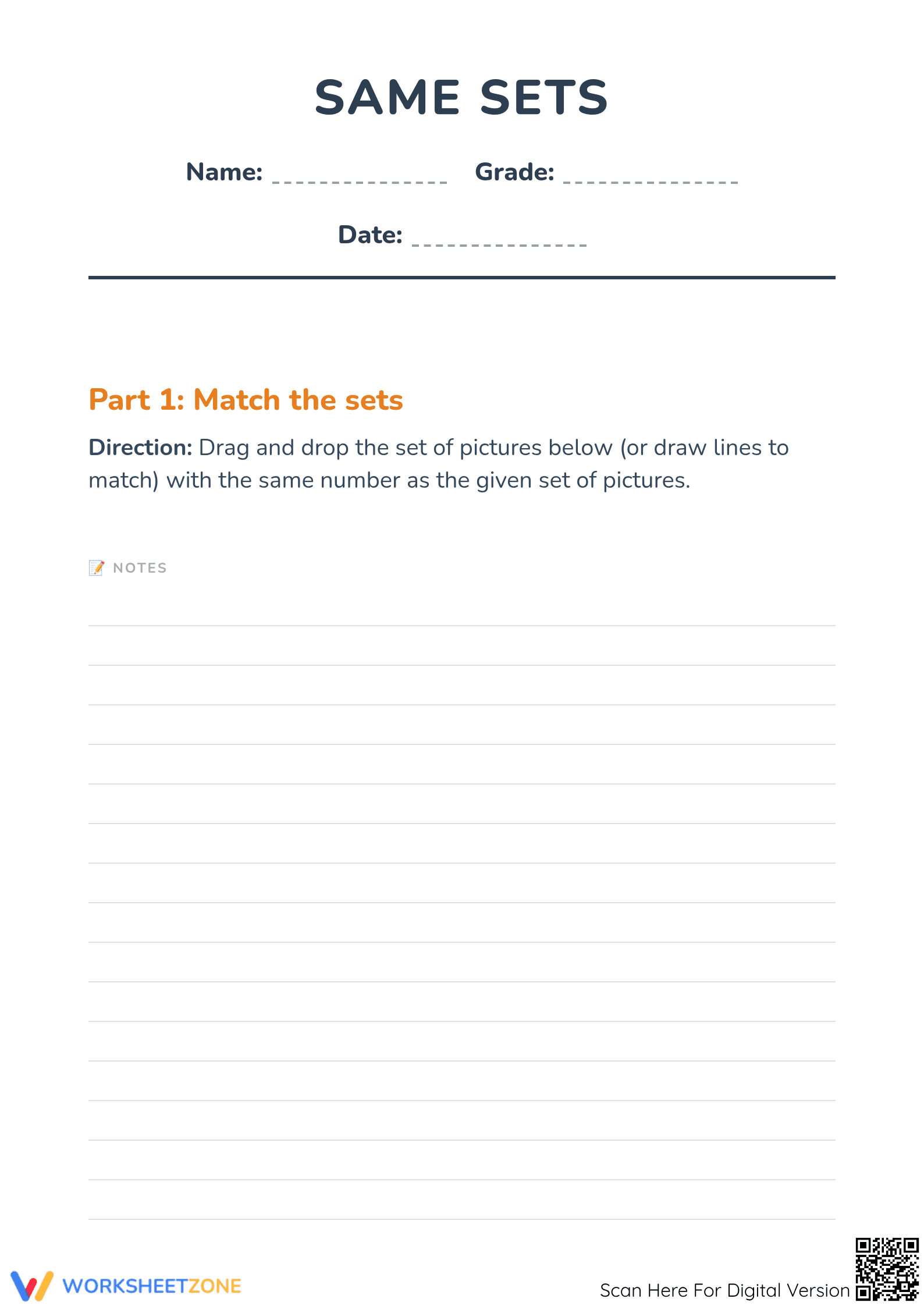 Grade K Same Sets Math — Printable No-Prep Worksheet - Page 1