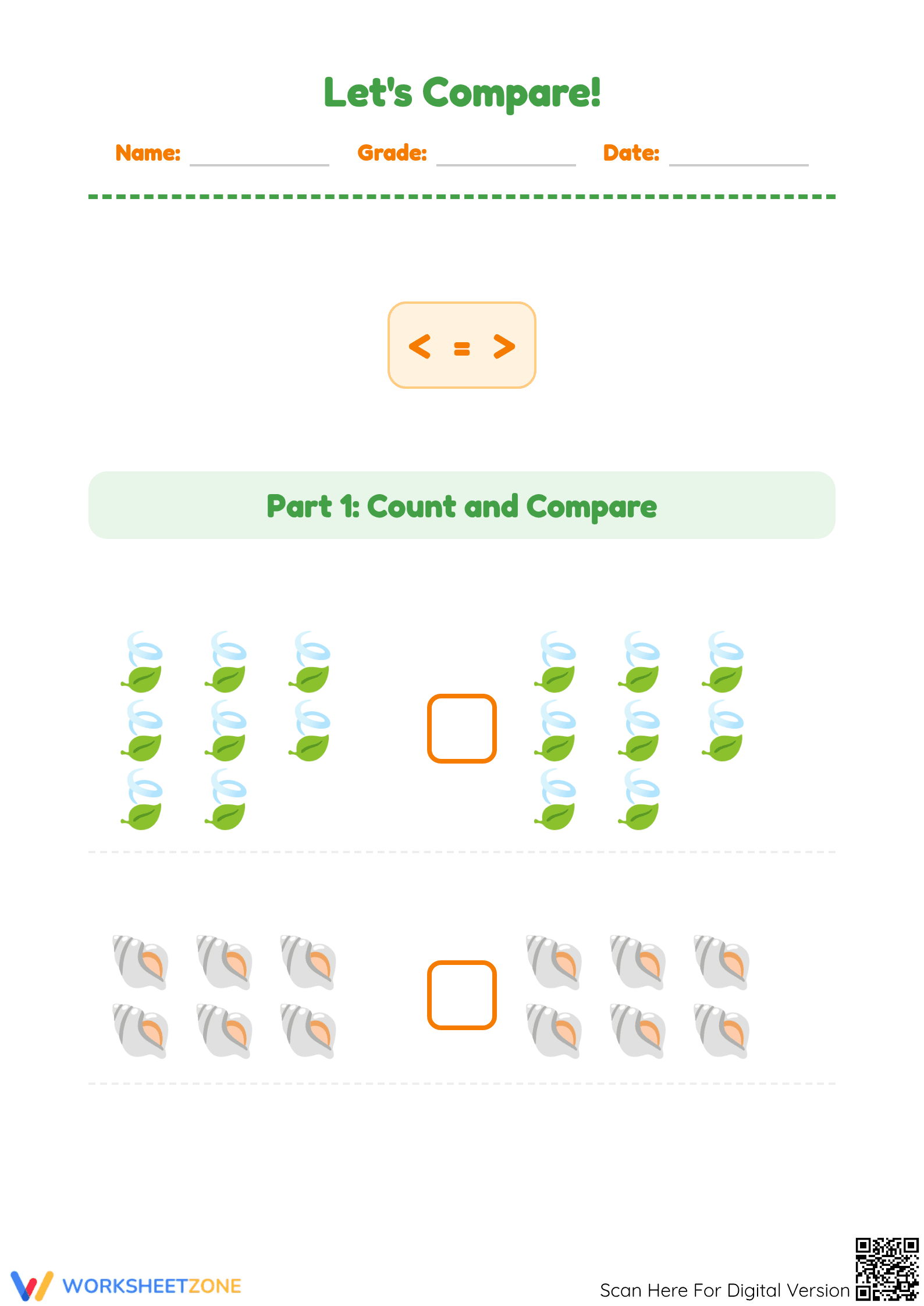 Printable Comparing Quantities Worksheet | Grade K-1 Math - Page 1