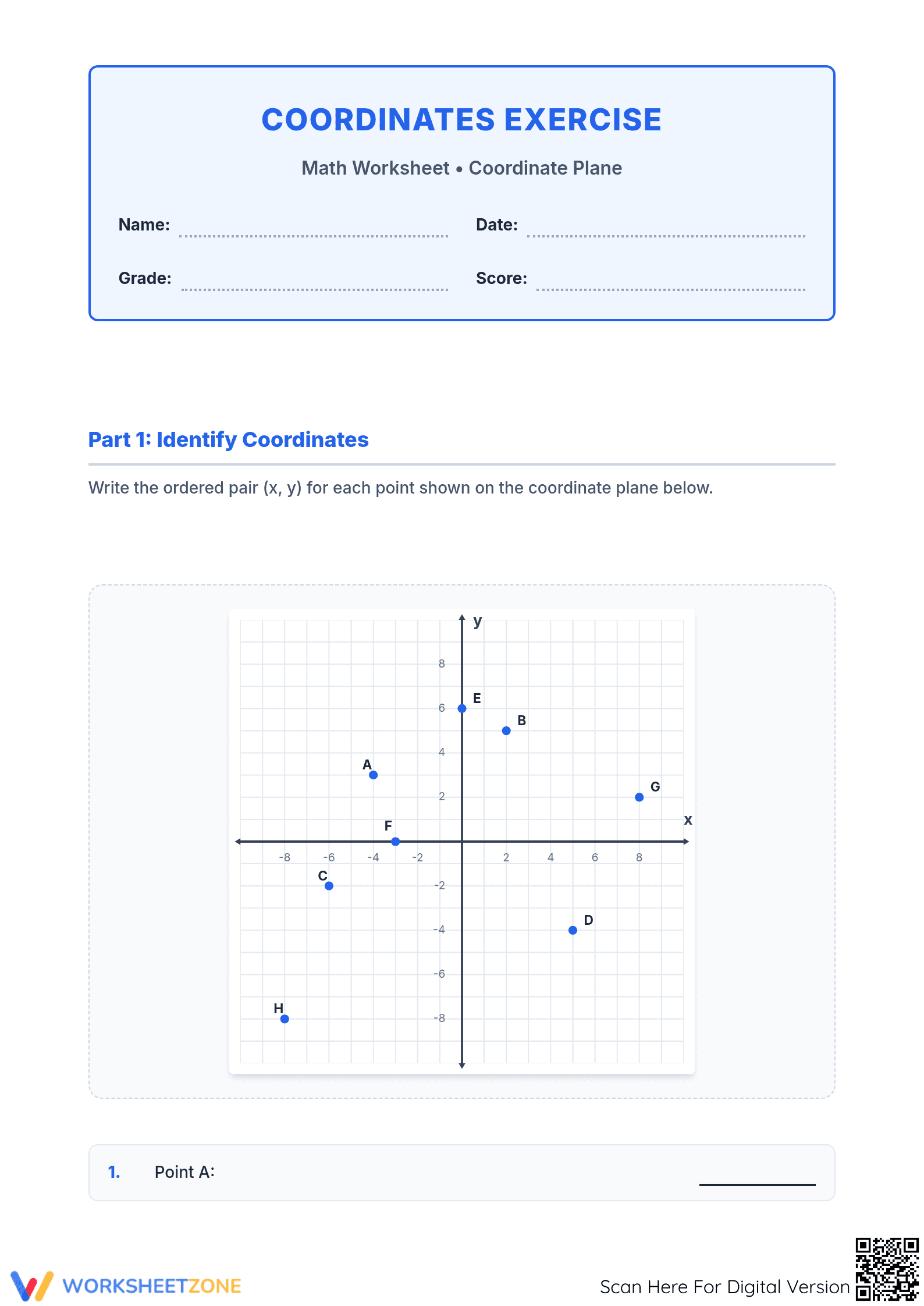 Printable Coordinates Geometry Worksheet | Grade 5 Math - Page 1