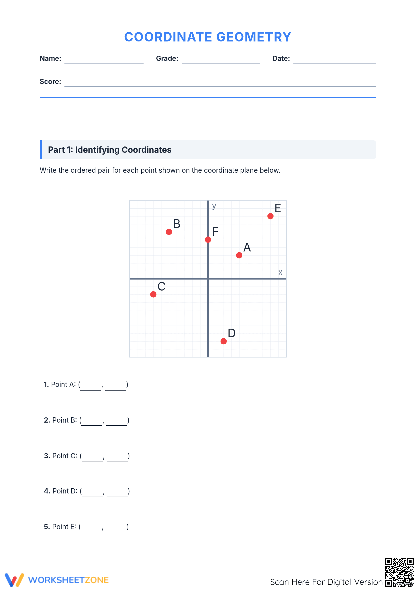Grade 7 Coordinate Plane Practice — Printable Math Worksheet - Page 1