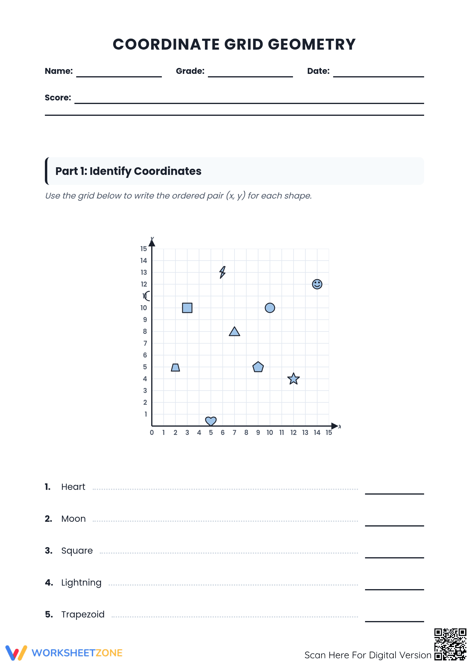 Essential Coordinate Grid Worksheet | Grade 6-8 Math - Page 1