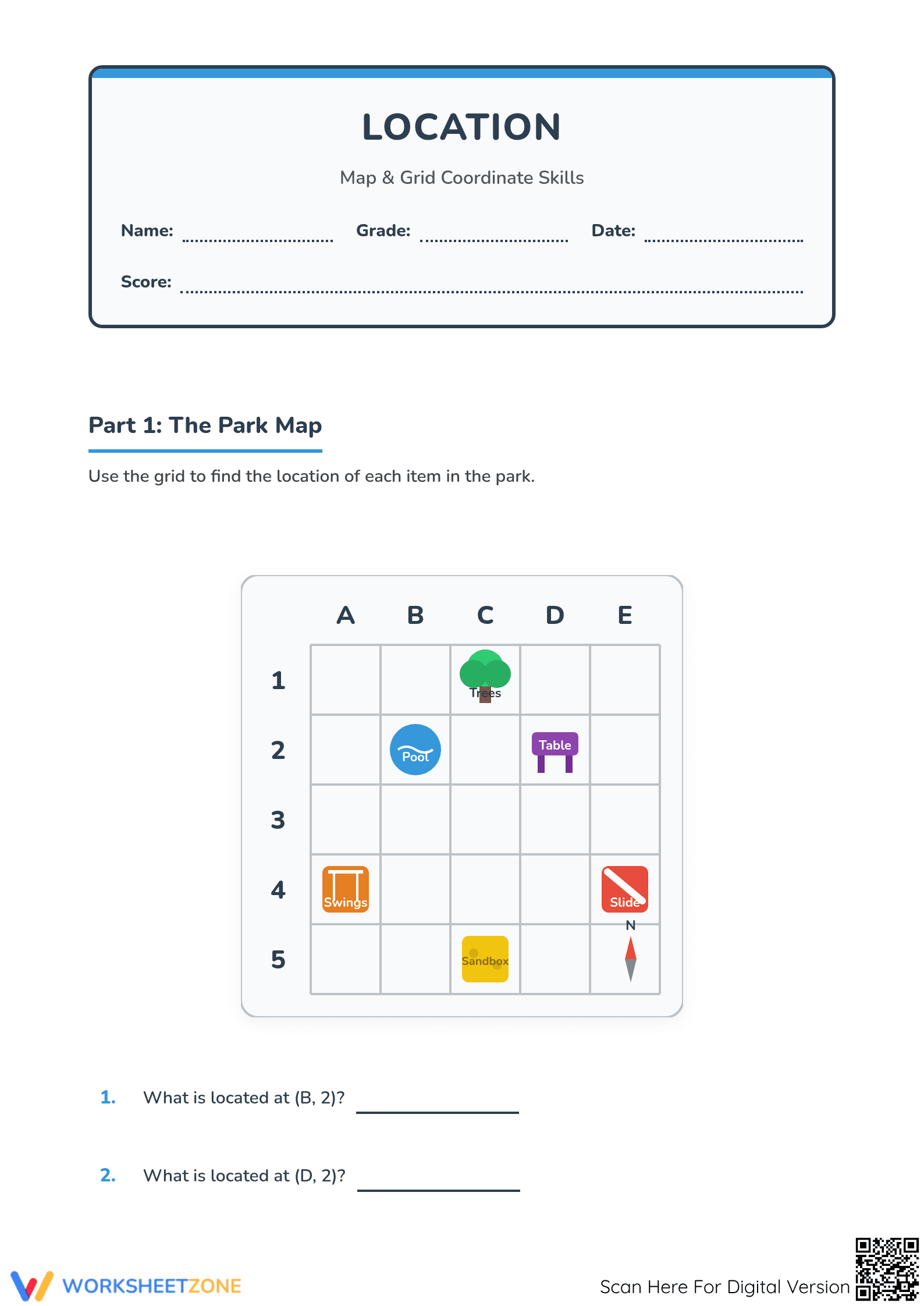 Essential Grade 4 Coordinate Grid & Location Worksheet - Page 1