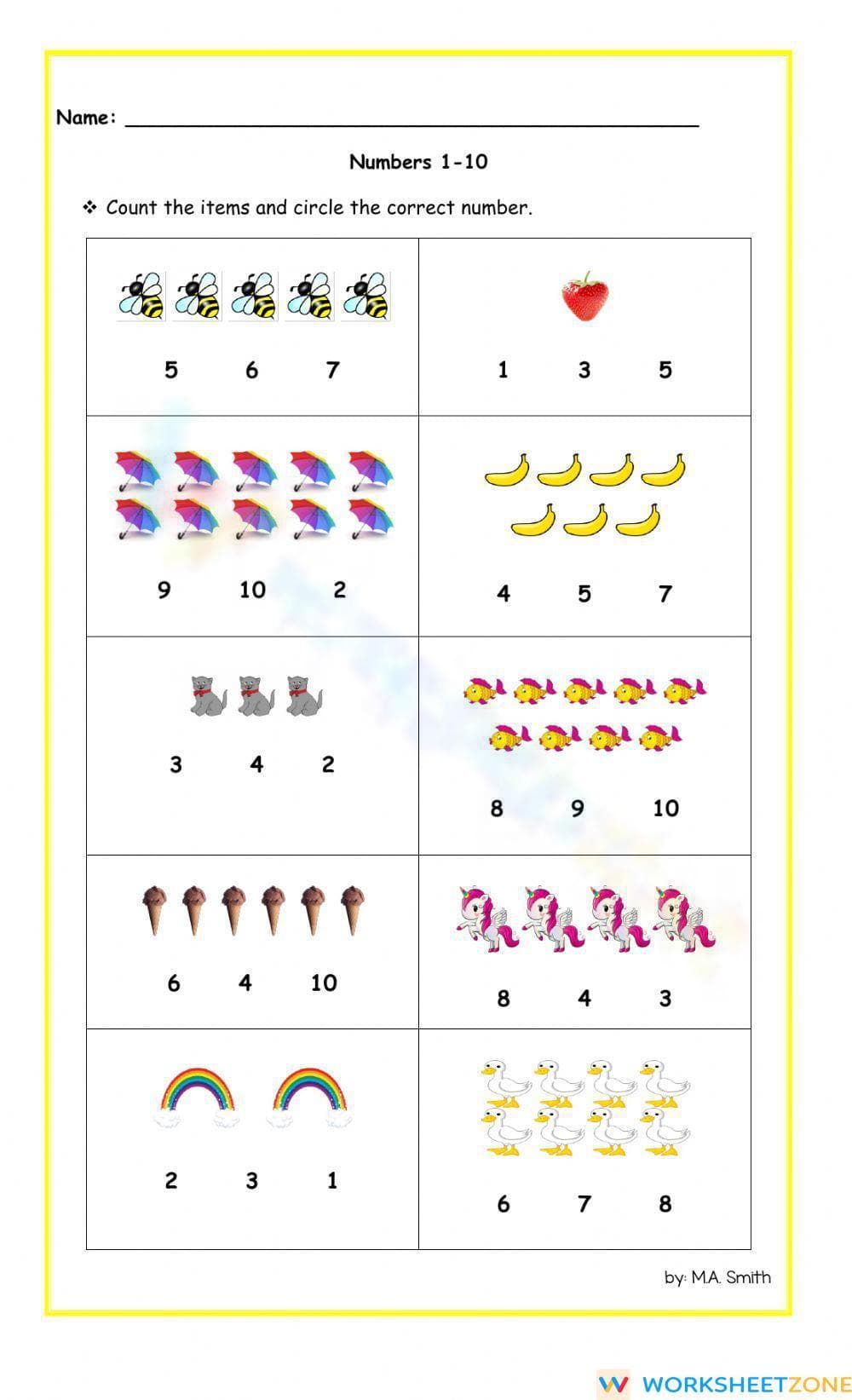 Numbers 1 to 10 Practice Worksheet - Page 1