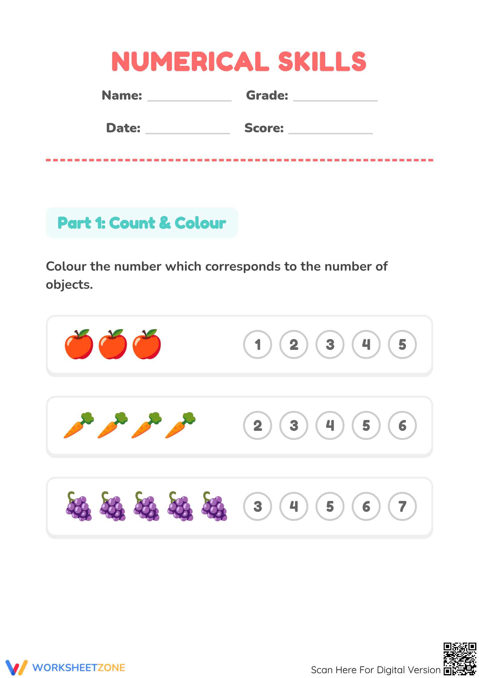 Essential Kindergarten Math: Counting & Coloring Worksheet - Page 1