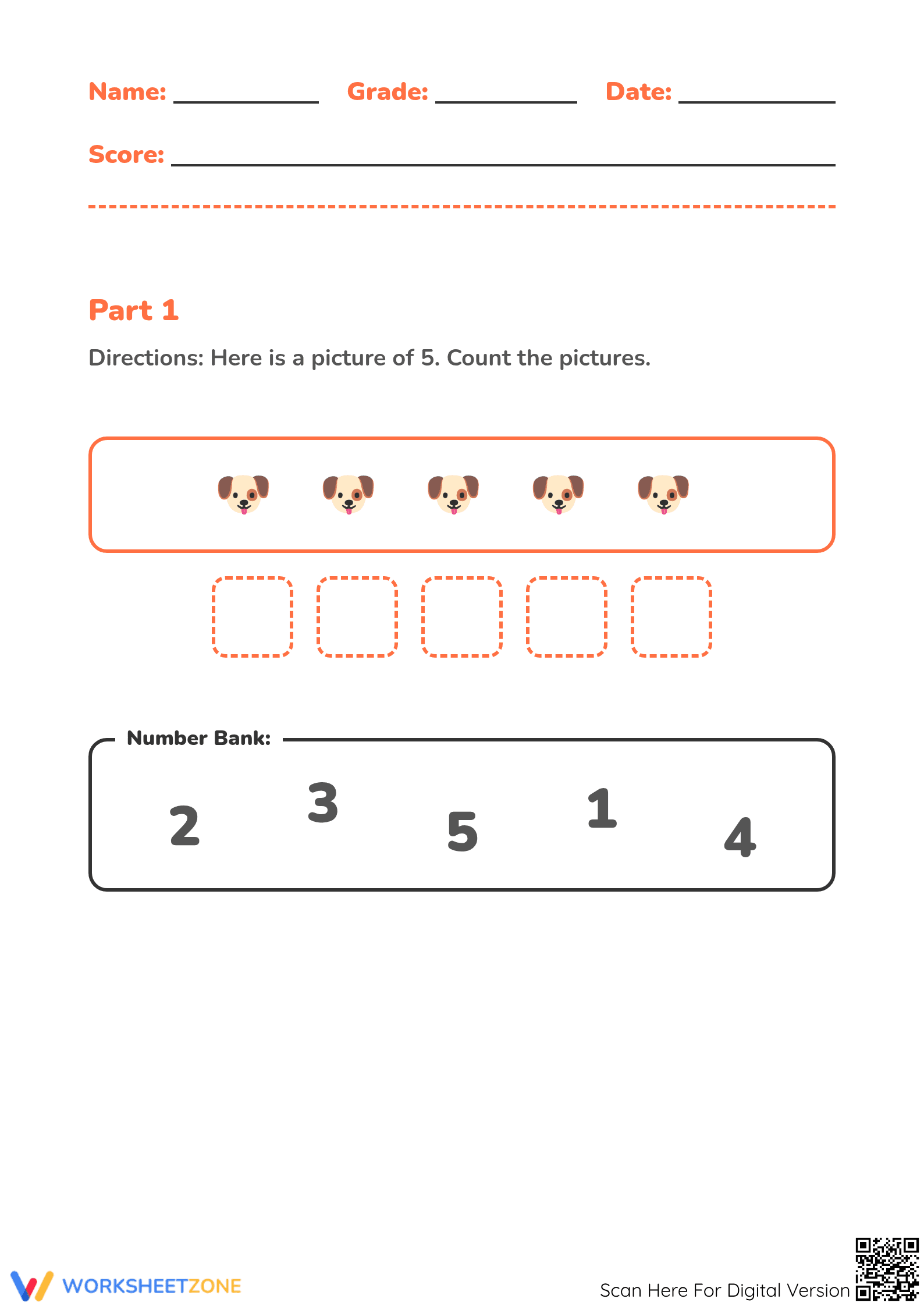 Printable Rote Counting Worksheet | Grade K Math - Page 1