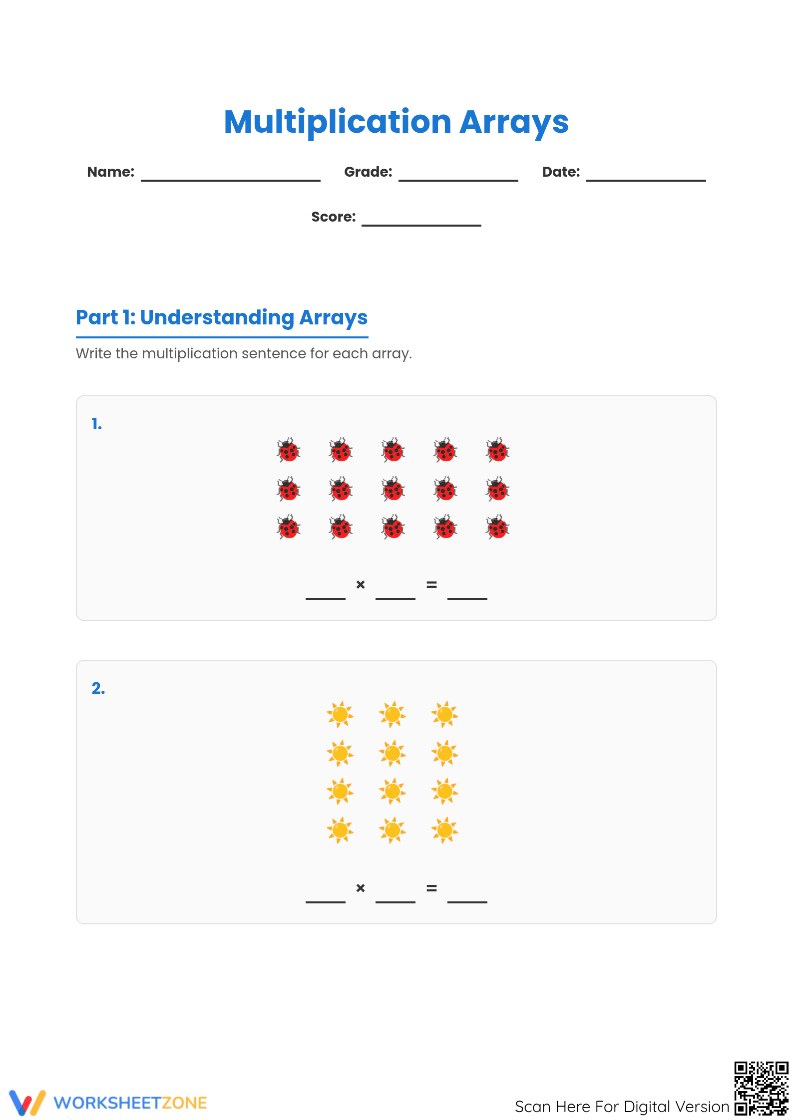 Essential Arrays Multiplication Worksheet | Grade 5-8 Math - Page 1