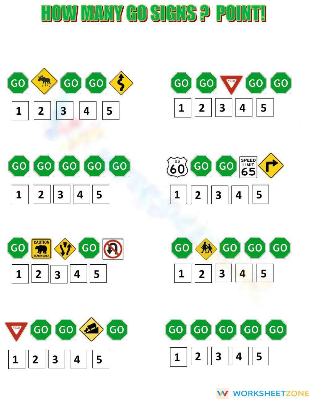 Counting Signs Worksheet - Page 1