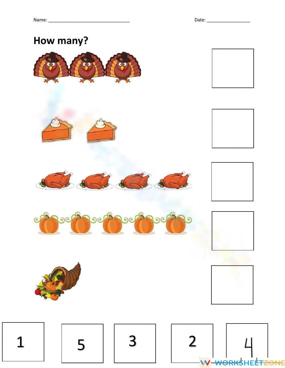 Count and Celebrate: A Thanksgiving Worksheet - Page 1