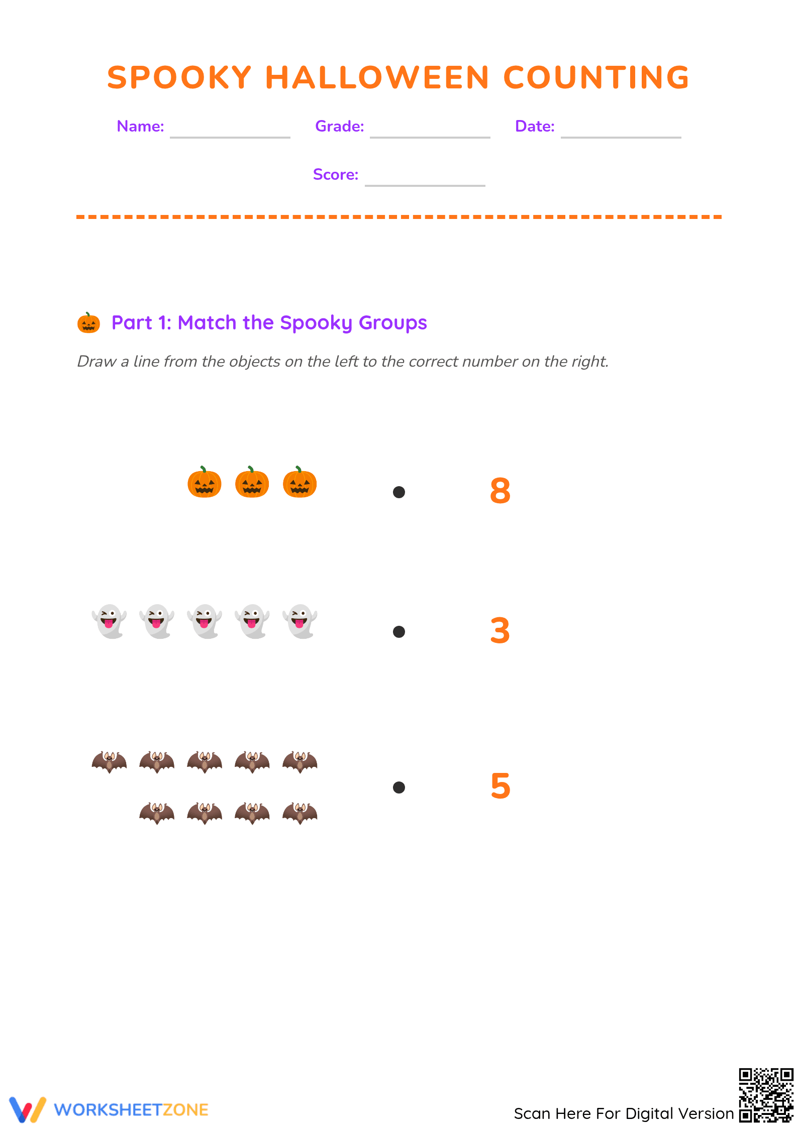 Grade K Halloween Counting — Printable No-Prep Worksheet - Page 1