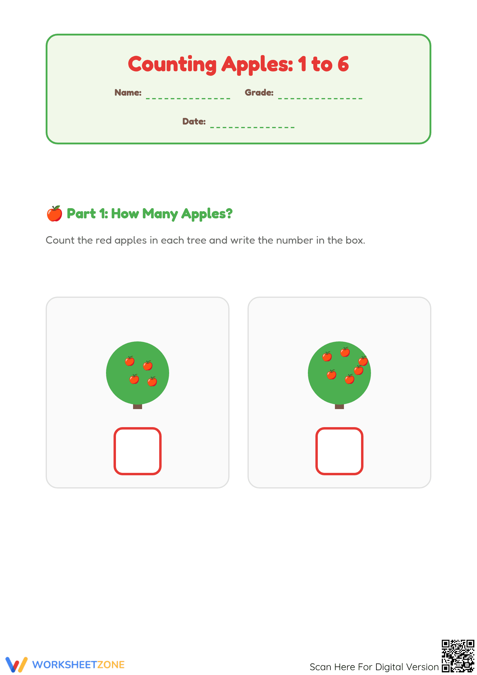 Numbers 1 to 6 — Printable No-Prep Counting Worksheet - Page 1