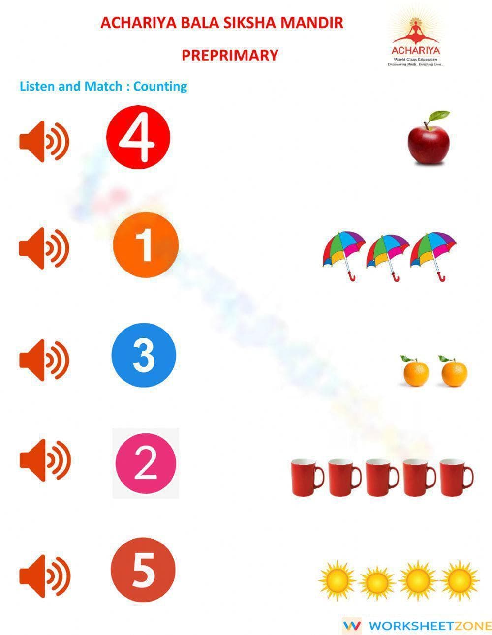 Listen and Match Worksheet - Page 1