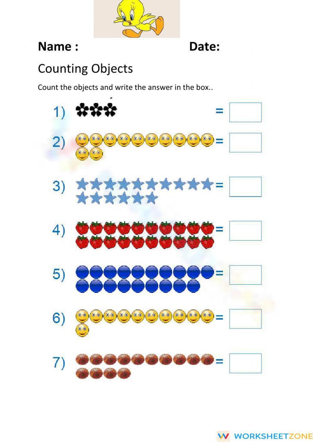 Counting Objects Practice Worksheet - Page 1