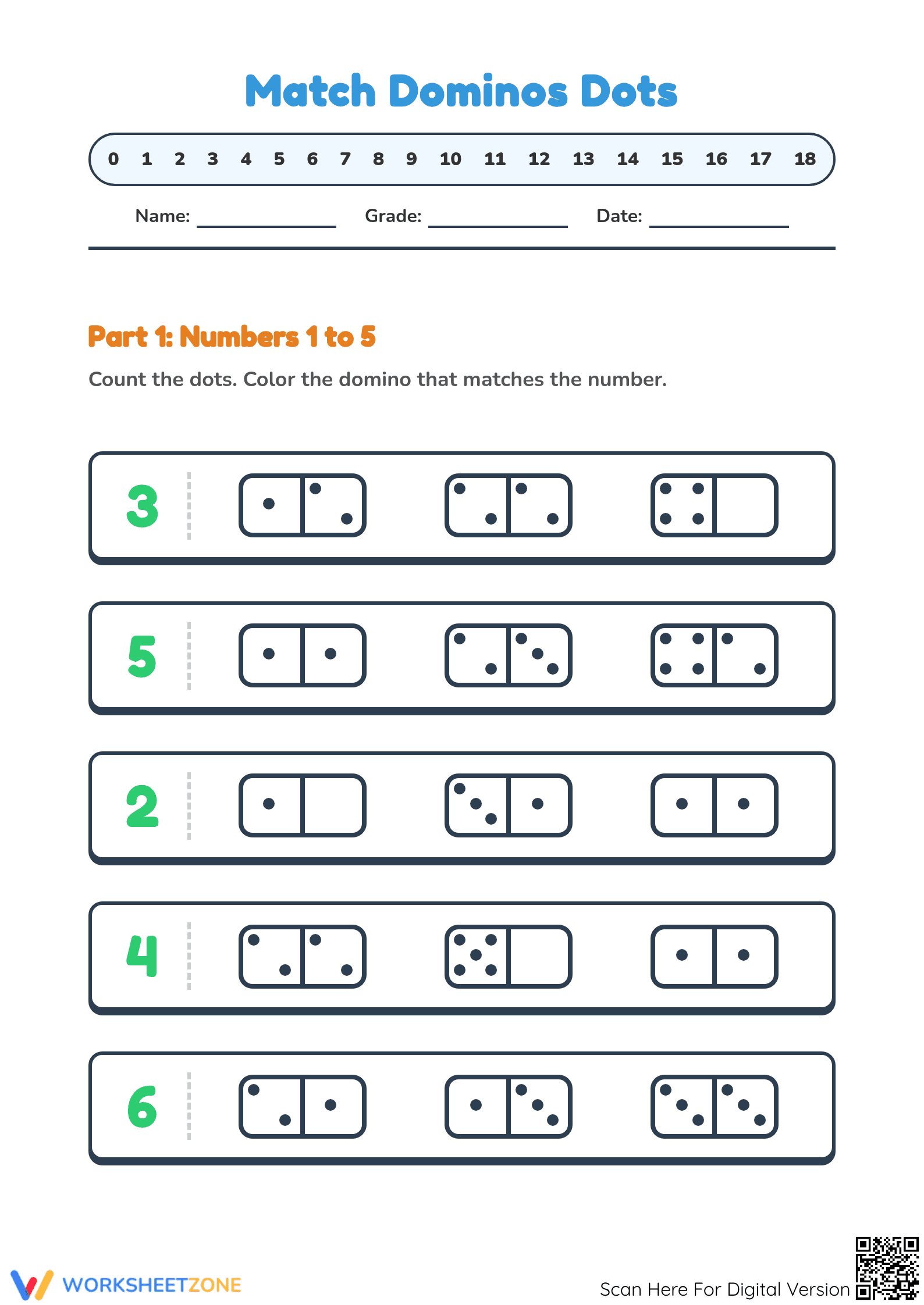 Printable Domino Dots Counting Worksheet | Preschool Math - Page 1