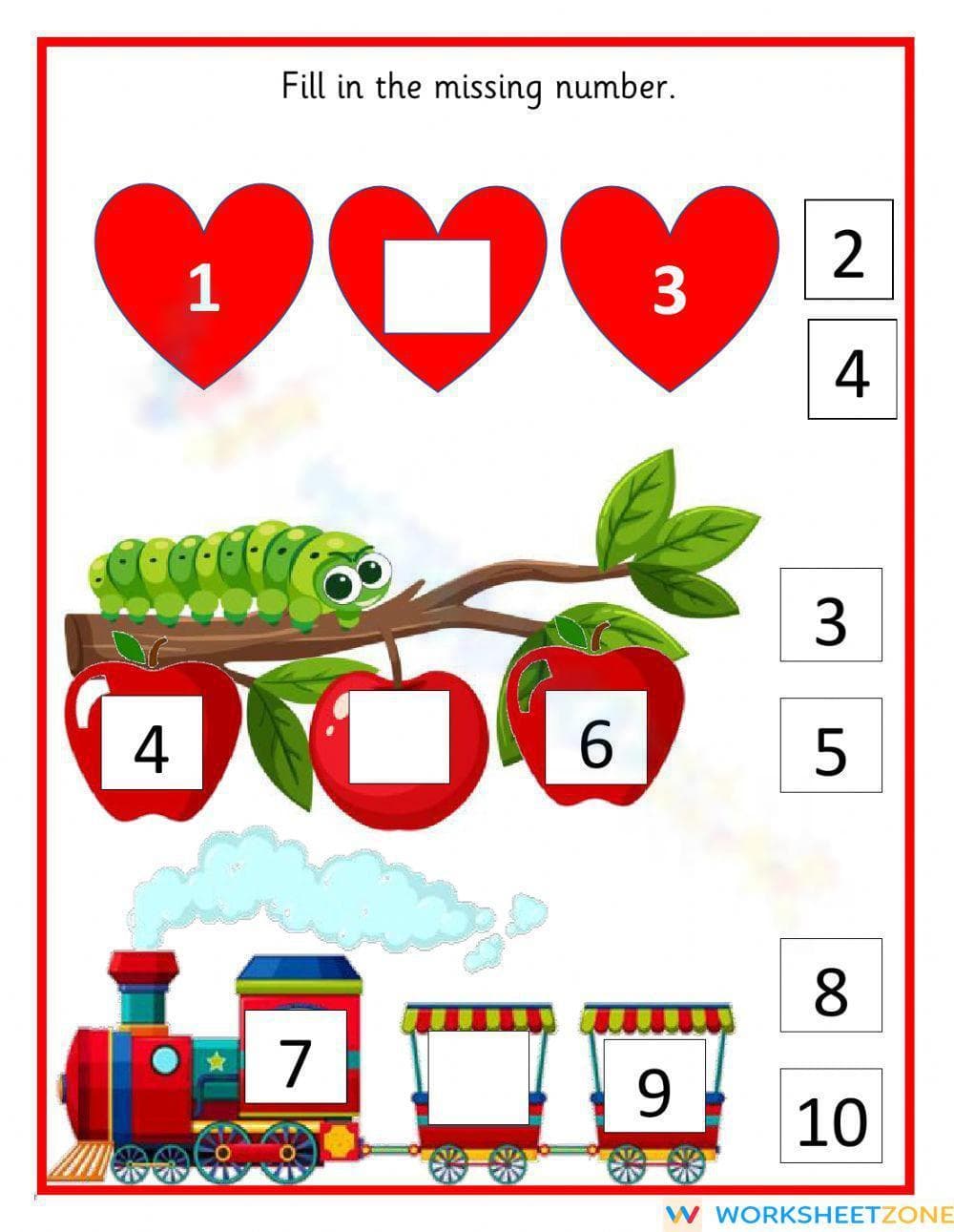 Fill in the Missing Numbers Worksheet - Page 1
