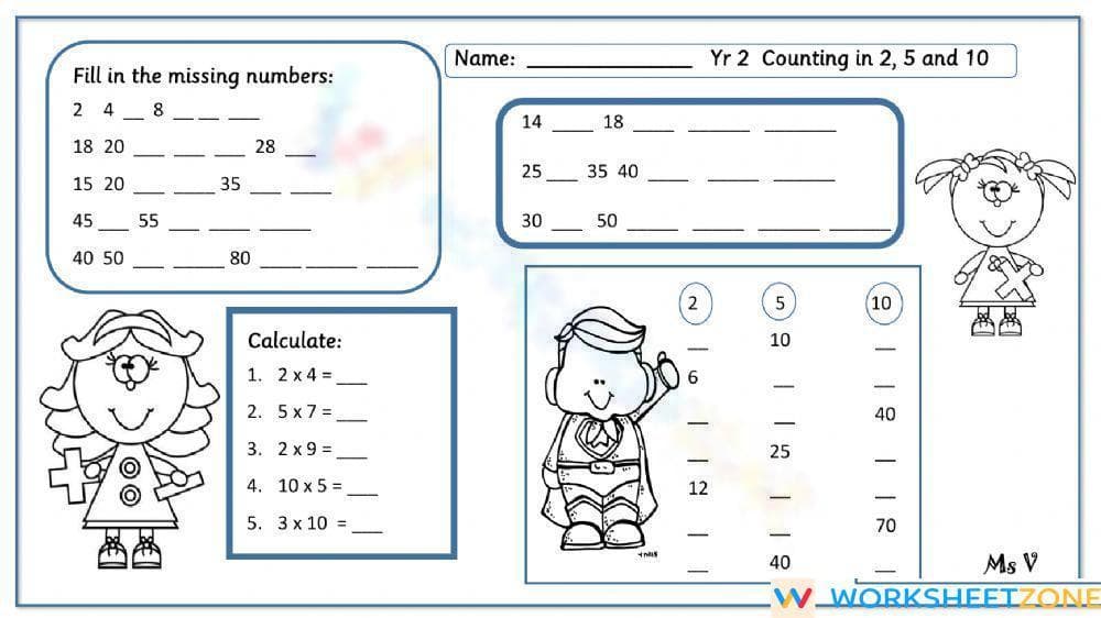 Counting in 2s and 5s Worksheet - Page 1