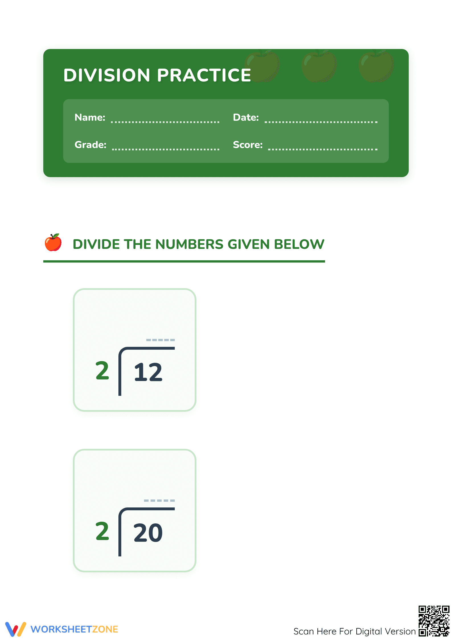 Essential Division of Numbers Worksheet | Grade 3 Math - Page 1
