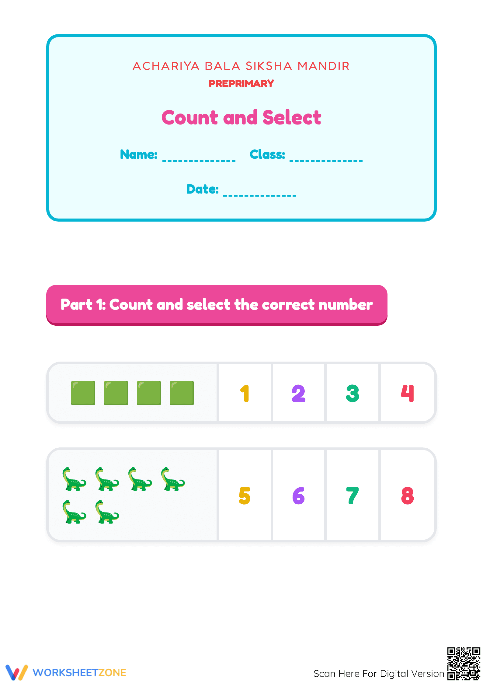 Essential Preschool Counting Worksheet: Count and Click - Page 1