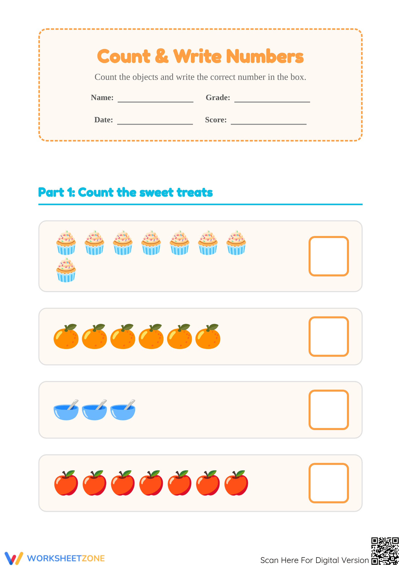 Essential Count and Write Numbers Worksheet | Kindergarten - Page 1