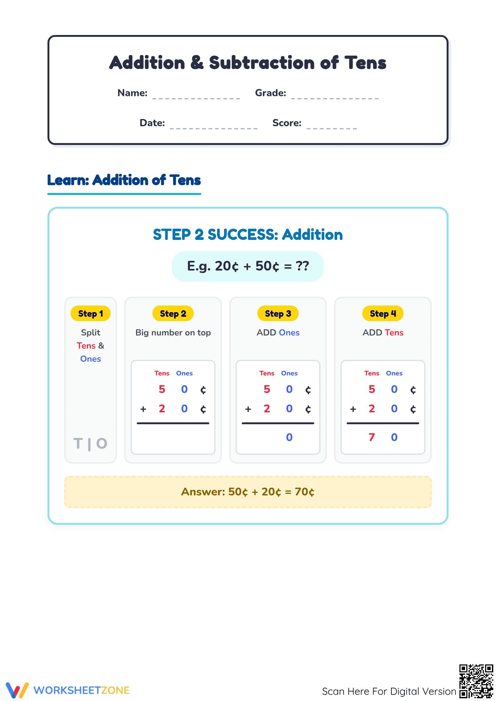 Essential Brunei Coins Addition and Subtraction Worksheet - Page 1