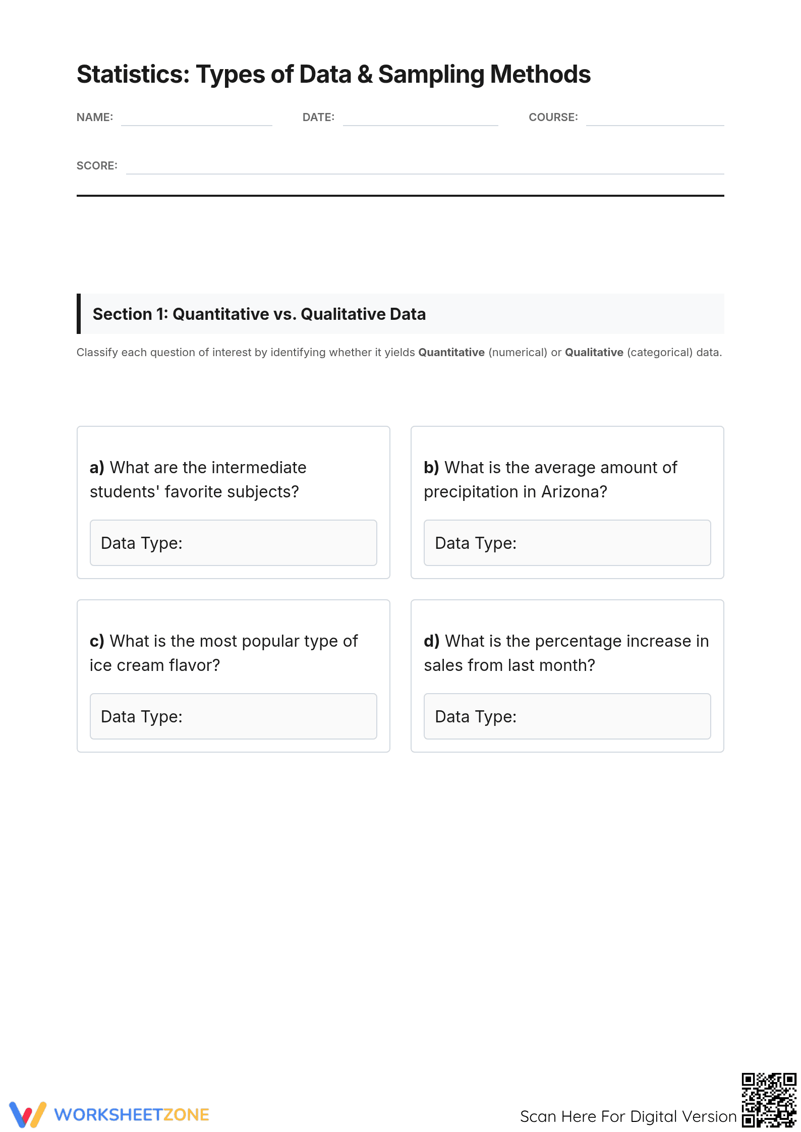 Printable Data Collection & Counting Worksheet | Grade 1 Math - Page 1