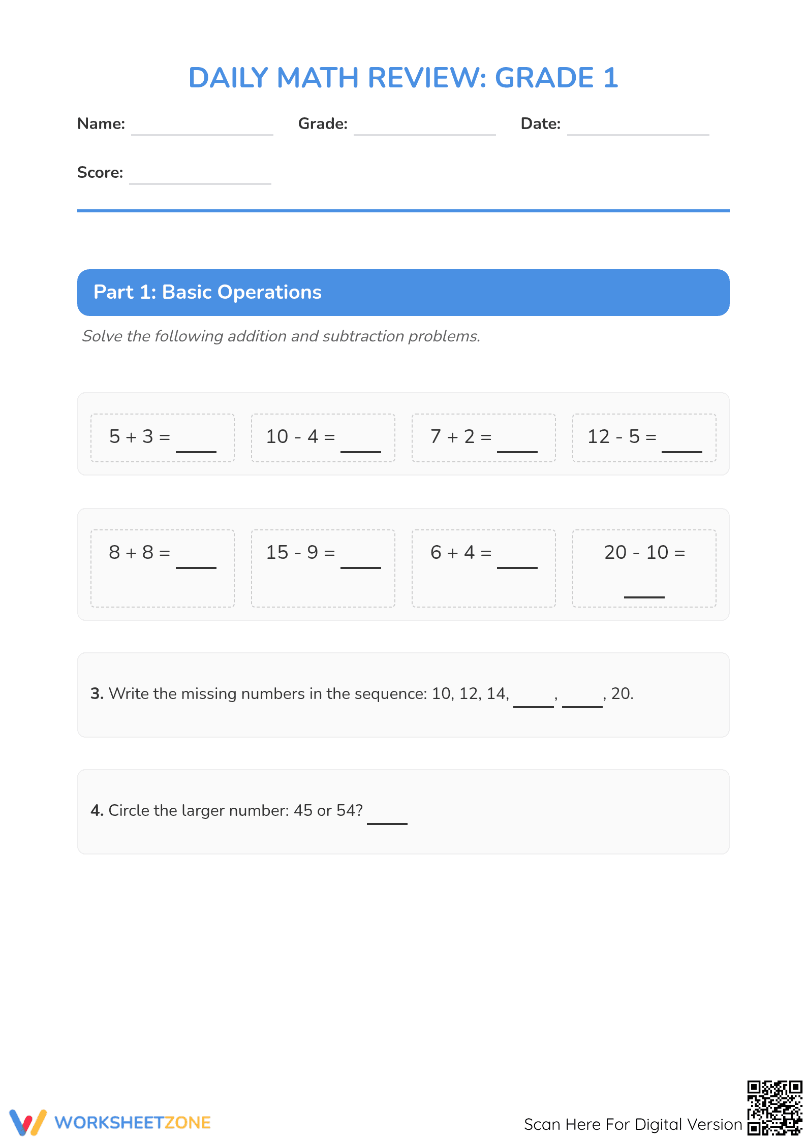 Grade 1 Data — Complete No-Prep Worksheet Packet - Page 1