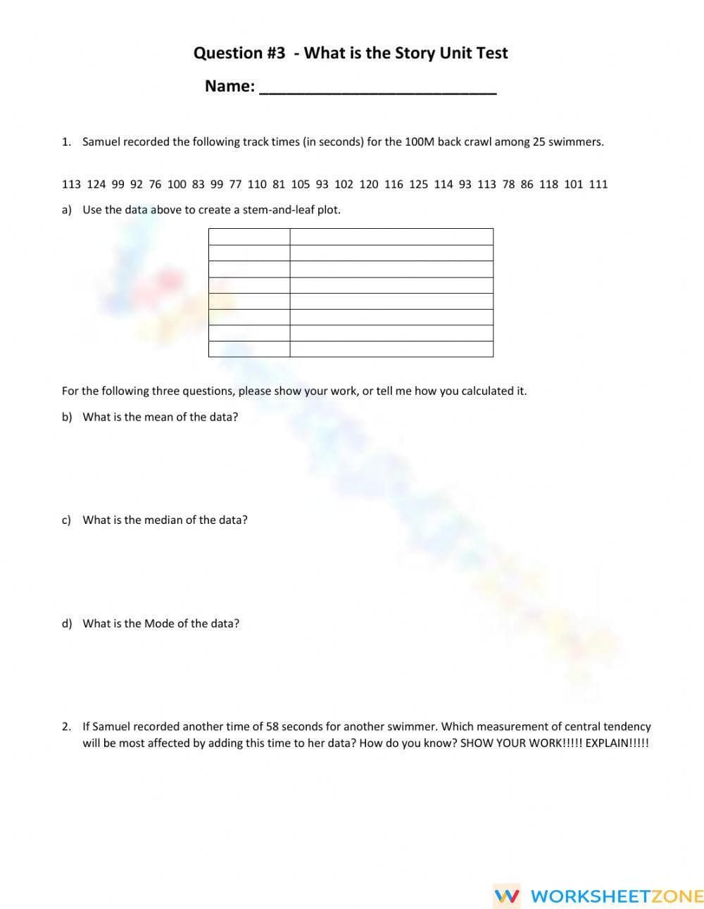 Essential Grade 8 Data Analysis & Statistics Worksheet - Page 1