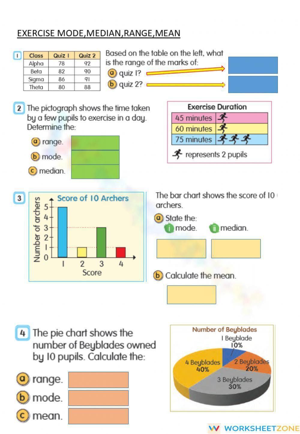 Mode, Range, Median and Mean - Page 1