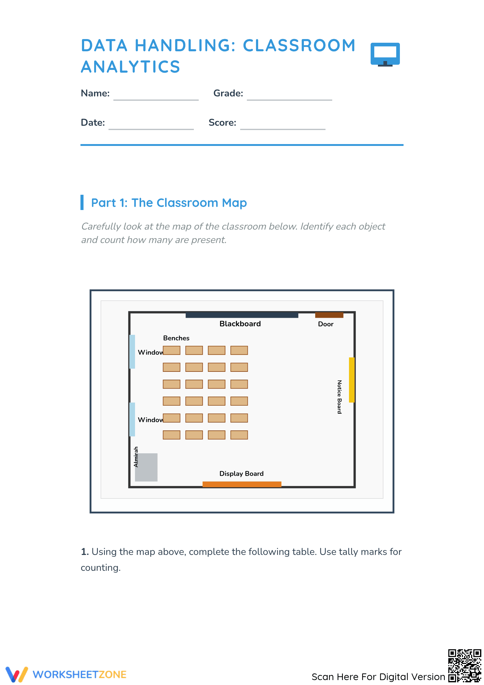 Grade 4 Data Handling — Printable No-Prep Worksheet - Page 1