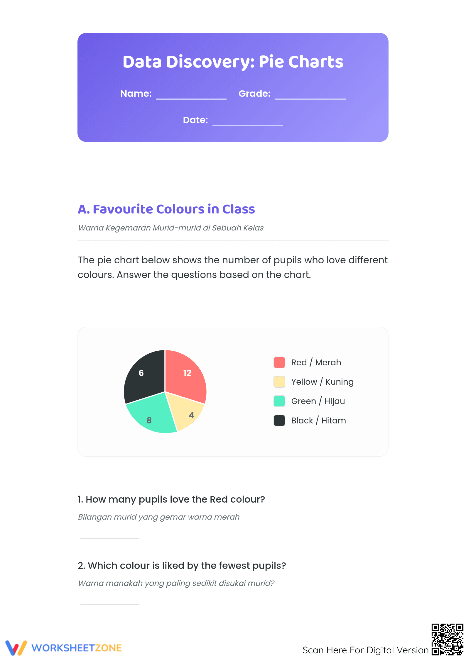 Printable Pie Charts Worksheet | Grade 4 Math - Page 1