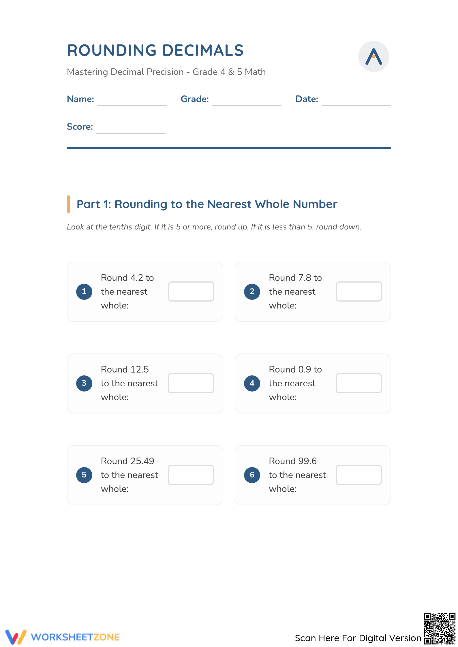 Grade 4 Decimals — Complete No-Prep Worksheet Packet - Page 1
