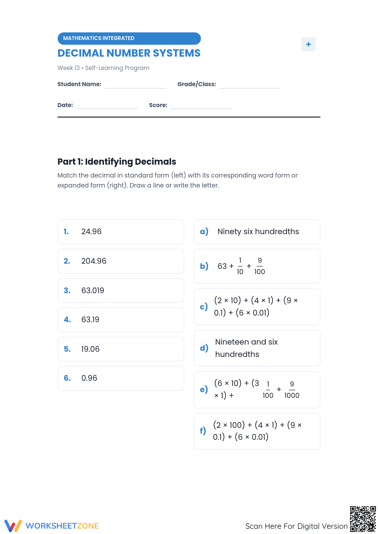 Complete Decimal Operations Worksheet | Grade 6 Math - Page 1