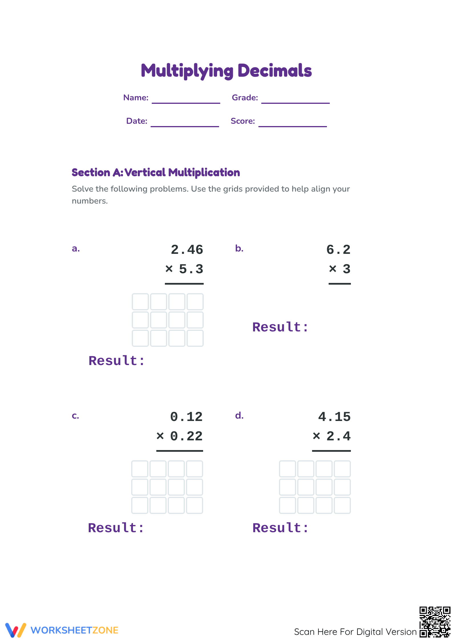 Essential Multiplying Decimals Worksheet | Grade 5 Math - Page 1
