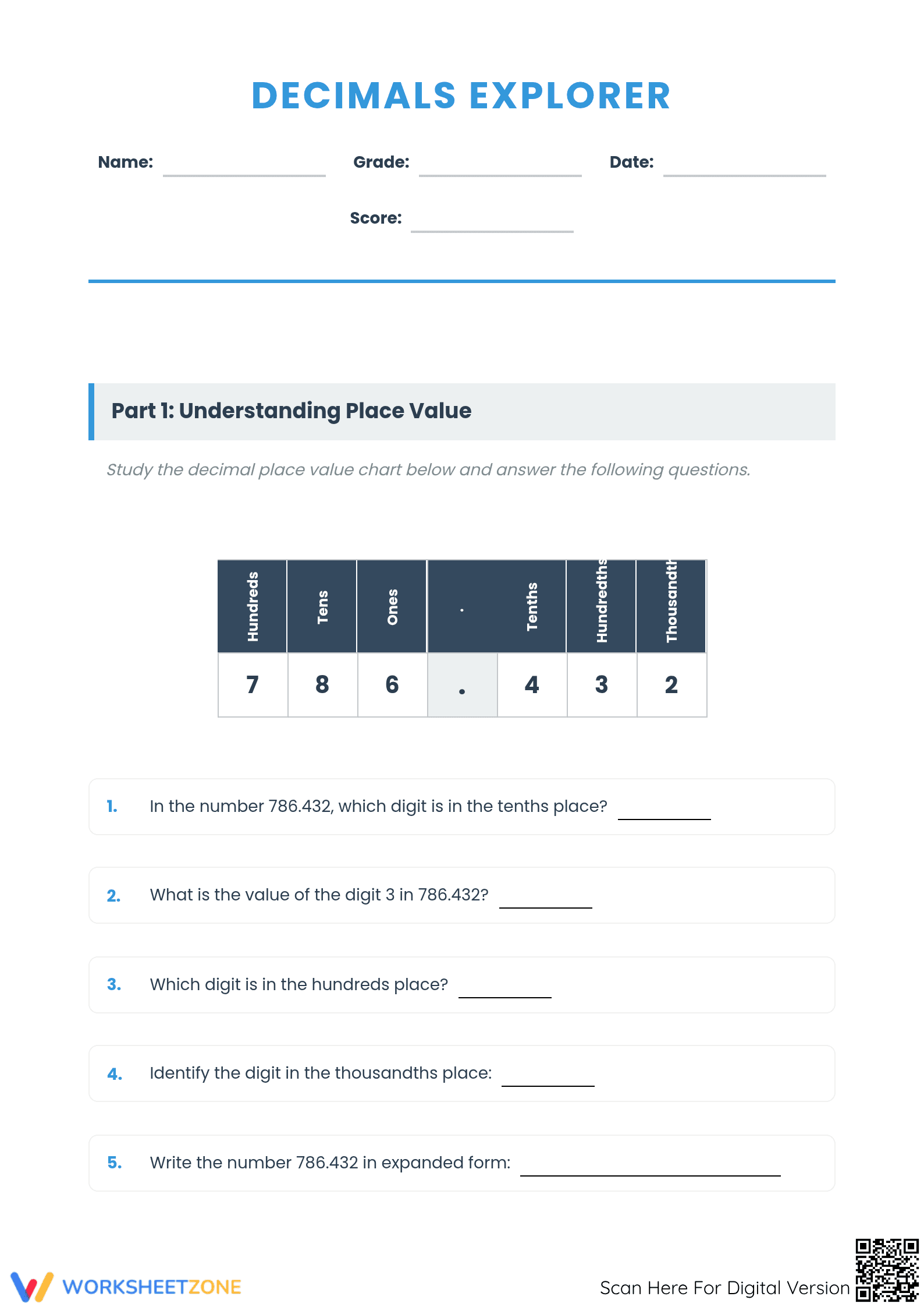 Decimals Explorer: Essential Grade 4-7 Math Practice - Page 1