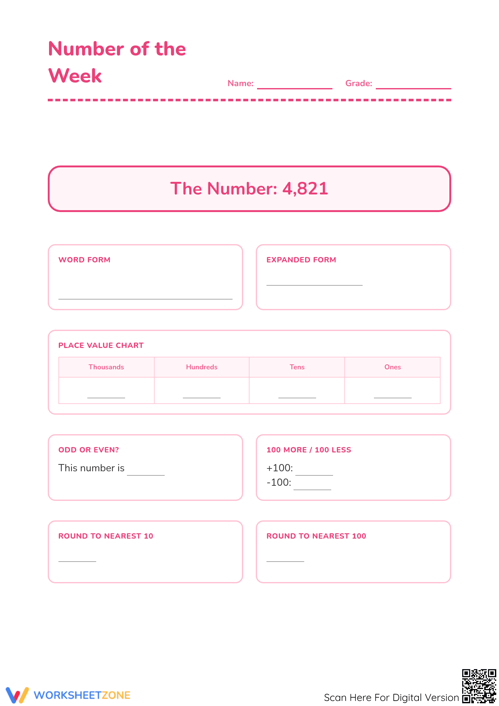 Numbers of the Week 2: Printable Decimals Math Worksheet - Page 1