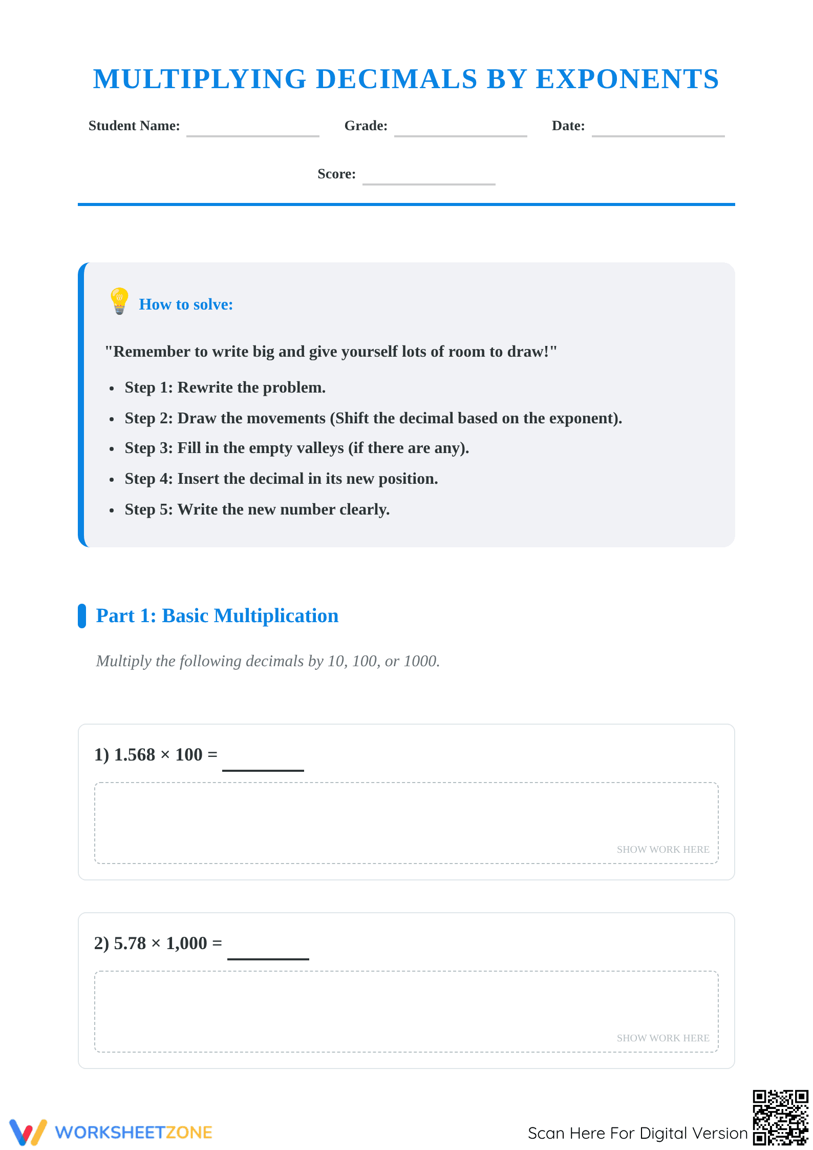 Multiplying Decimals by Exponents | Grade 5 Math Essential - Page 1