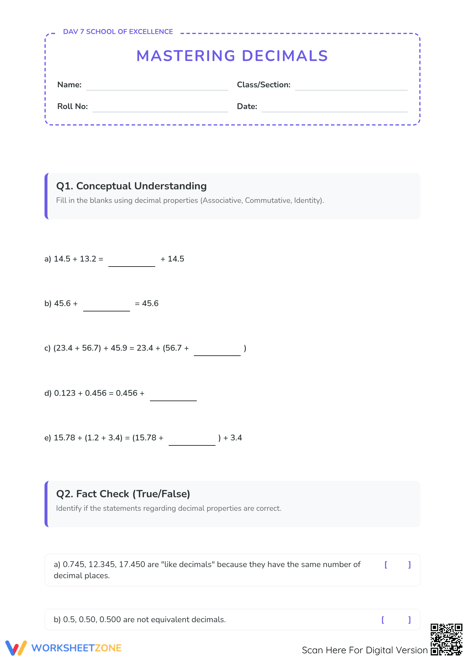 Essential Grade 5 Decimal Addition Worksheet | Printable - Page 1