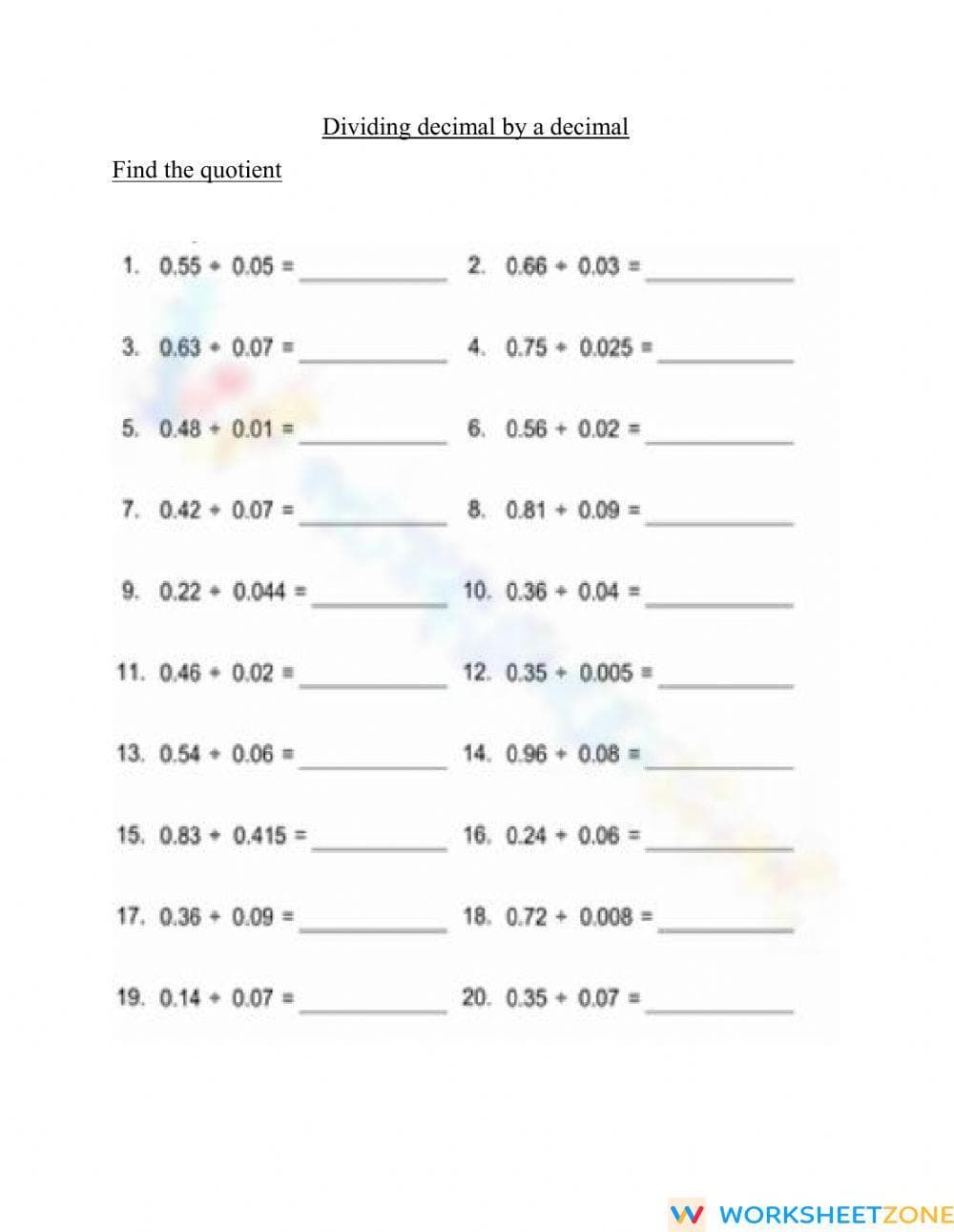Dividing decimals by decimals - Page 1