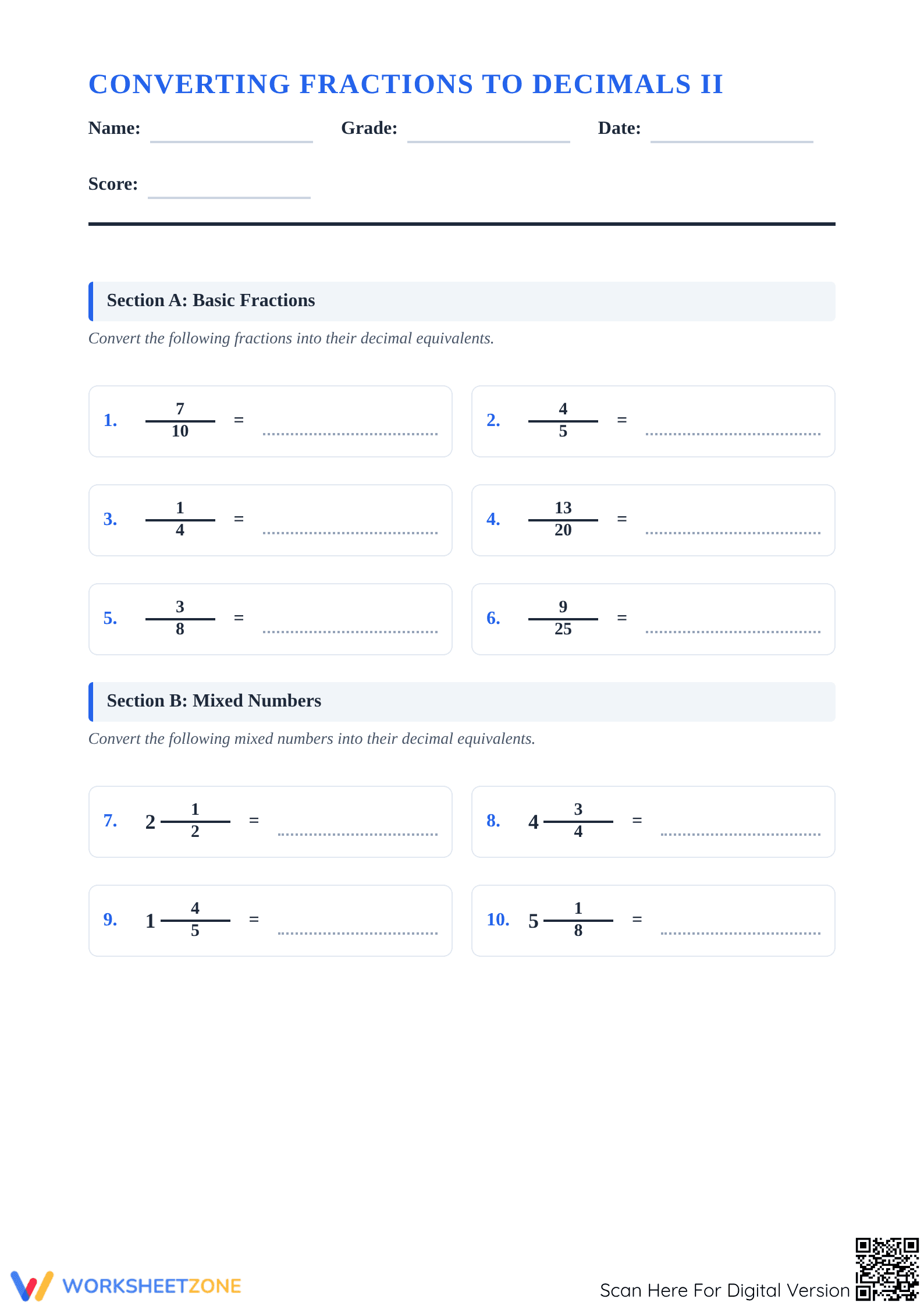 Converting Fractions to Decimals | Essential Grade 7 Math - Page 1