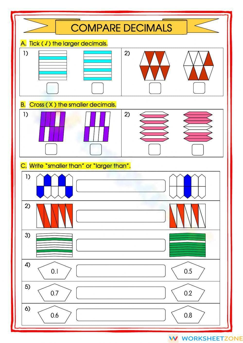 Compare Decimals Worksheet | Grade 3 Essential Math - Page 1