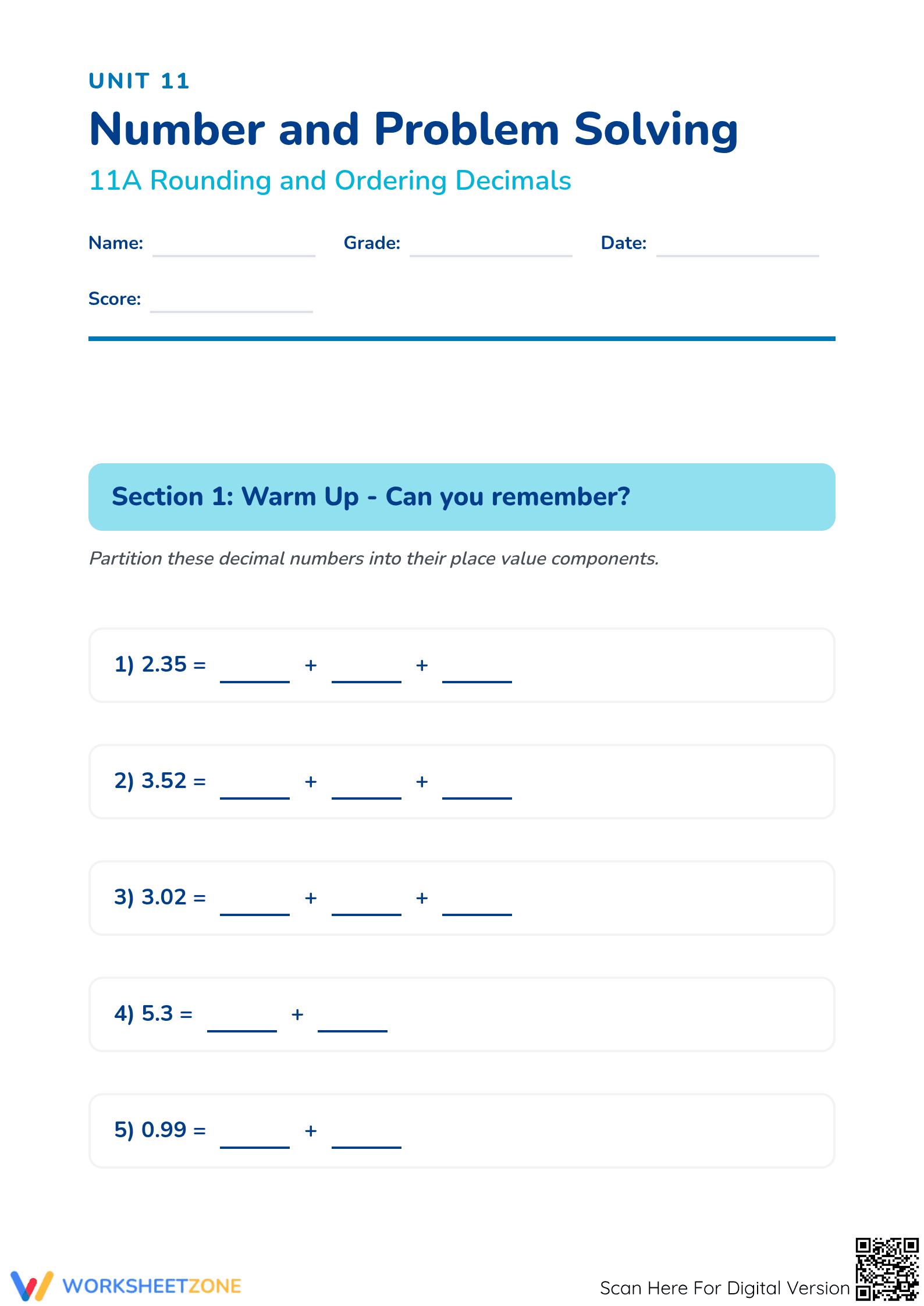 Rounding and Ordering Decimals Worksheet | Grade 5 Essential - Page 1