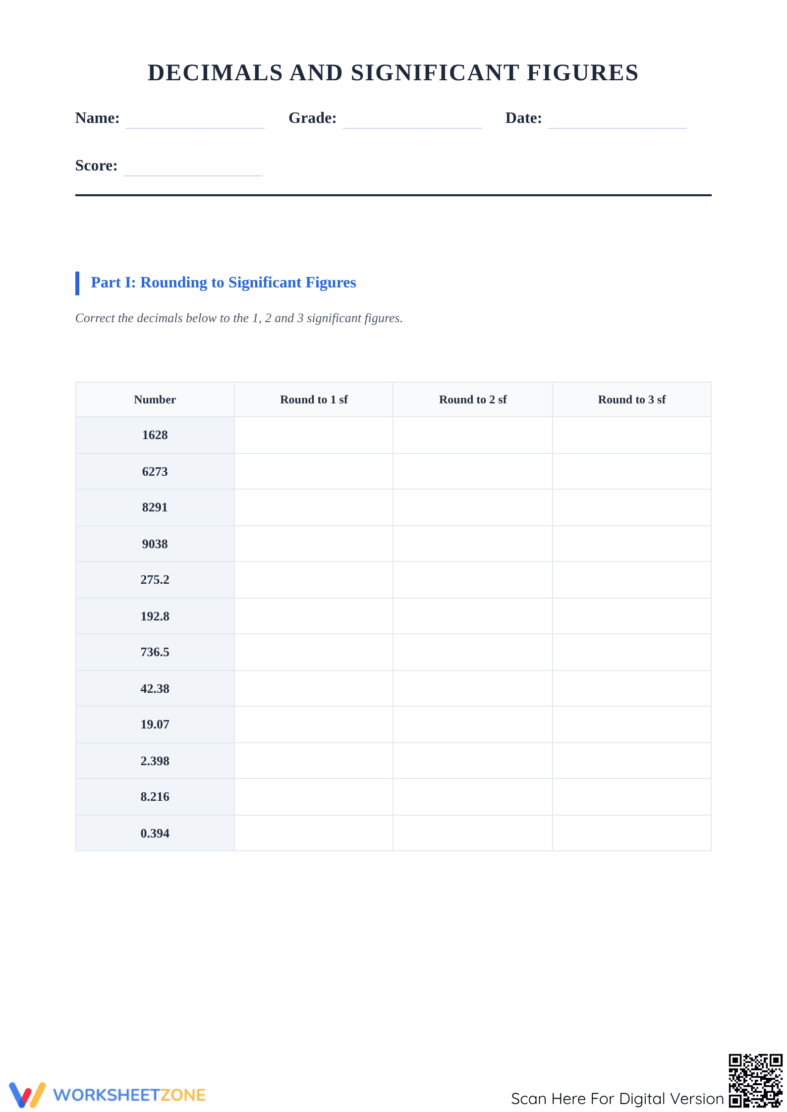 Essential Significant Figures & Decimals | Grades 9-12 - Page 1