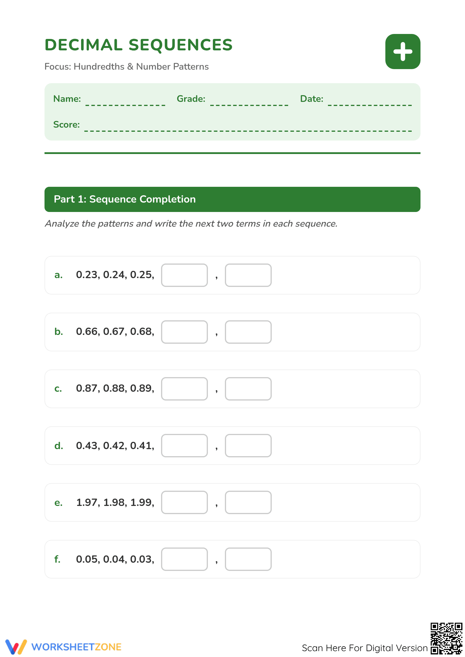 Essential Hundredths Worksheet | Grade 4 & 5 Math - Page 1