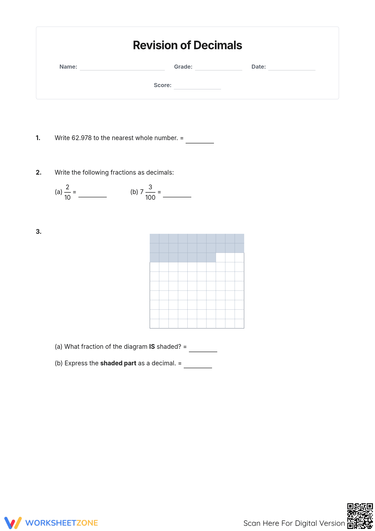 Essential Decimals Mastery Test | Grade 10-12 Printable - Page 1