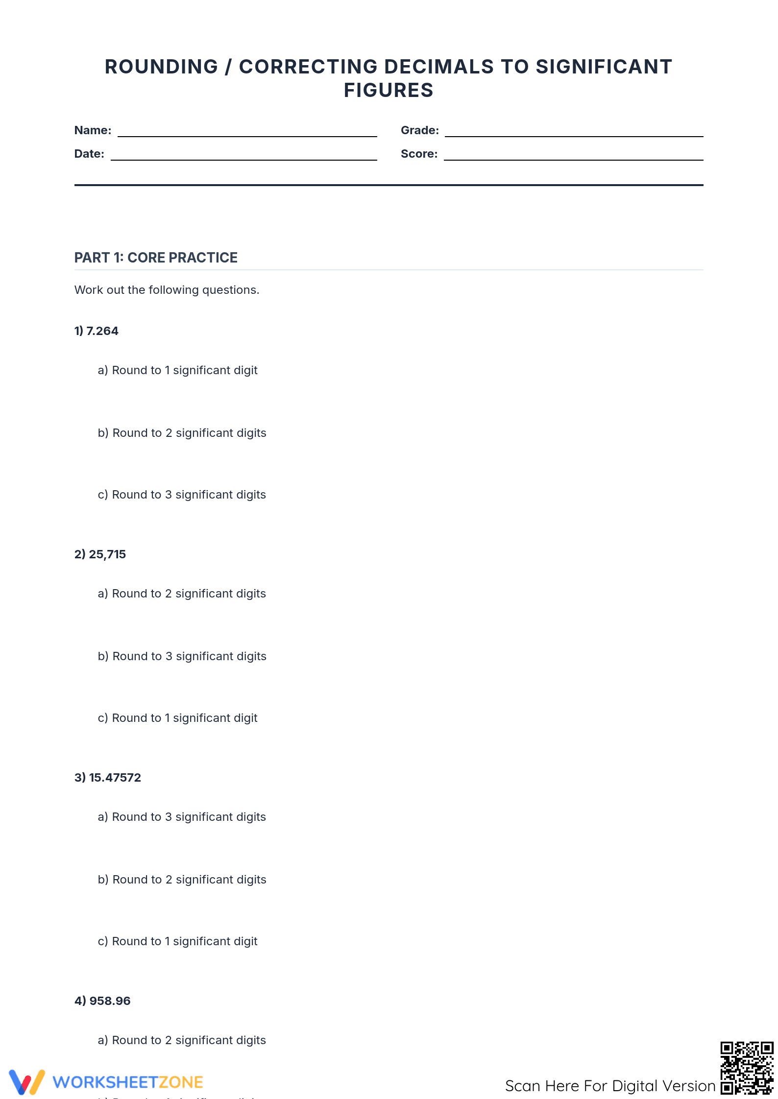 Significant Figures & Decimals Worksheet | Grade 10-12 Ready - Page 1