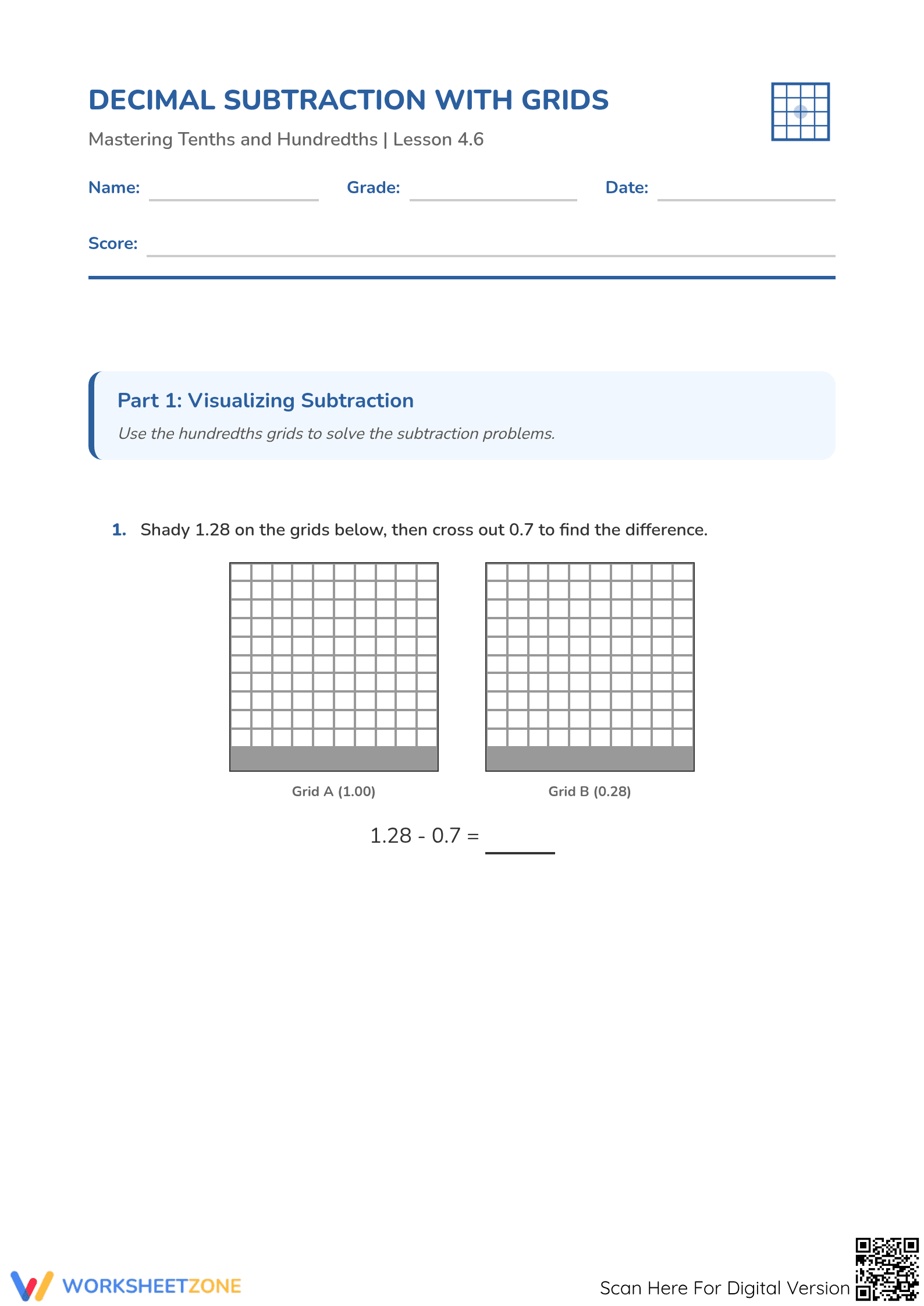 Subtracting Decimals Worksheet | Printable Grade 5 Math - Page 1