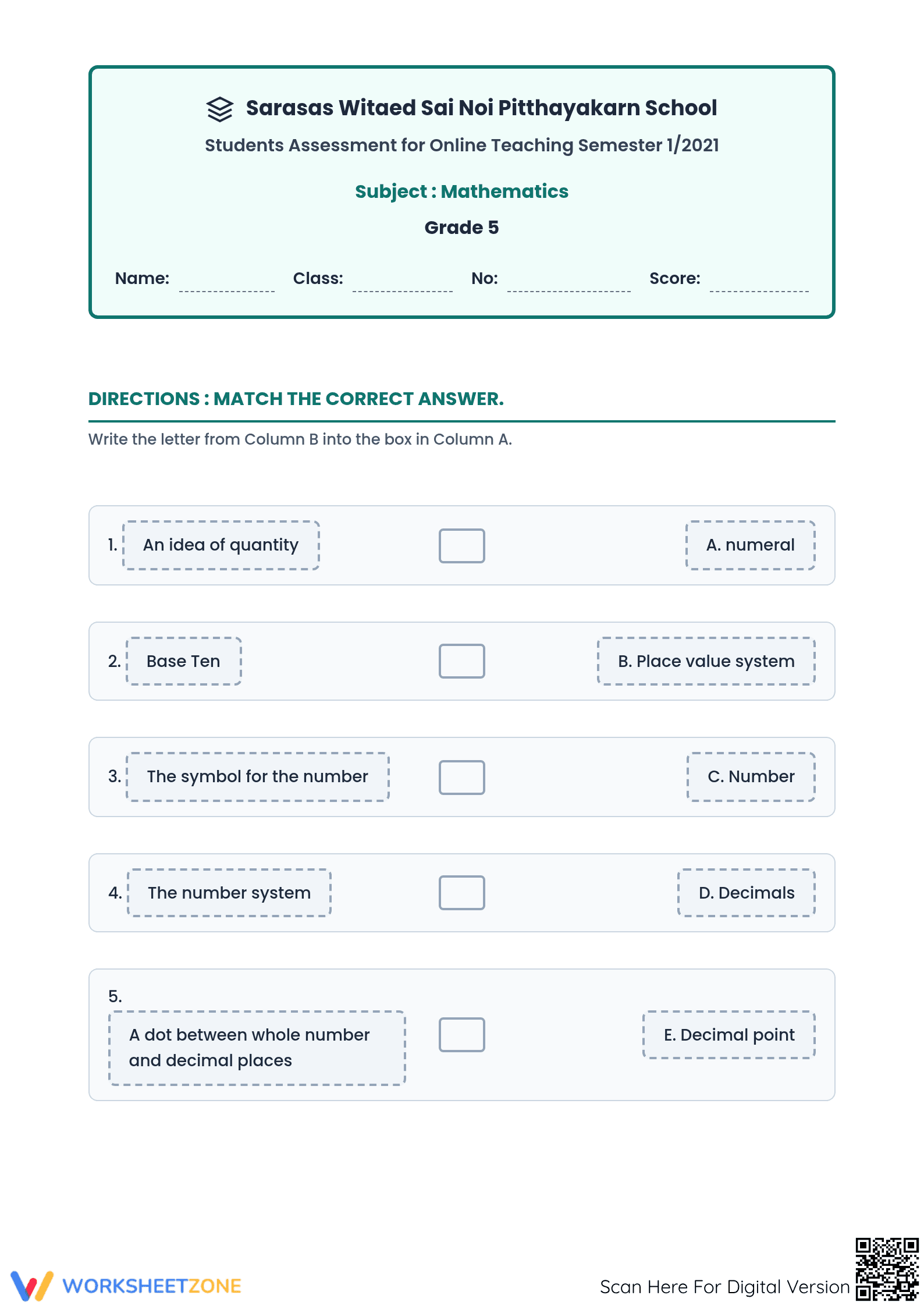 5.NBT.B.7 Worksheet: Decimal Operations — Grade 5 Aligned - Page 1