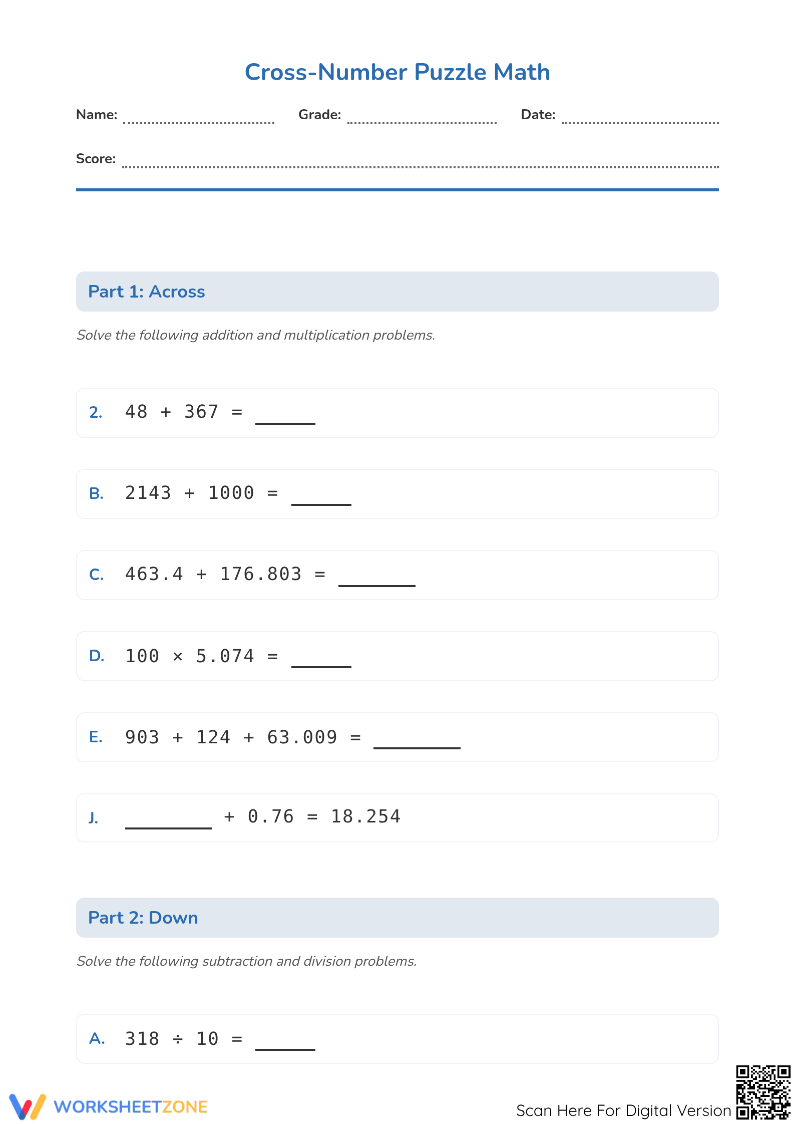 Essential Grade 5 Decimals Mind Riddle | Printable Math - Page 1