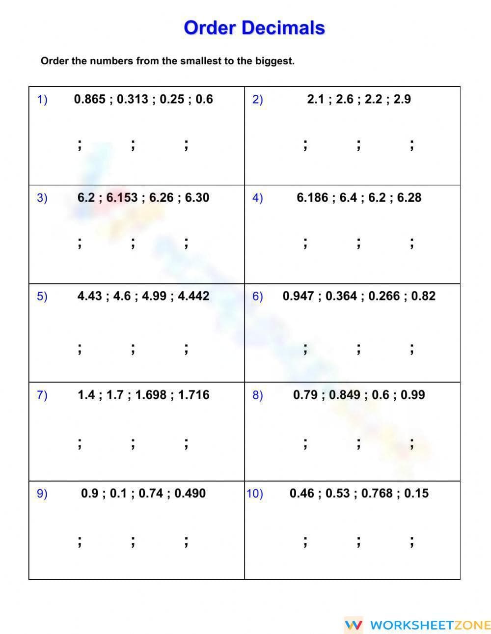 Practice Ordering Decimals Worksheet - Page 1