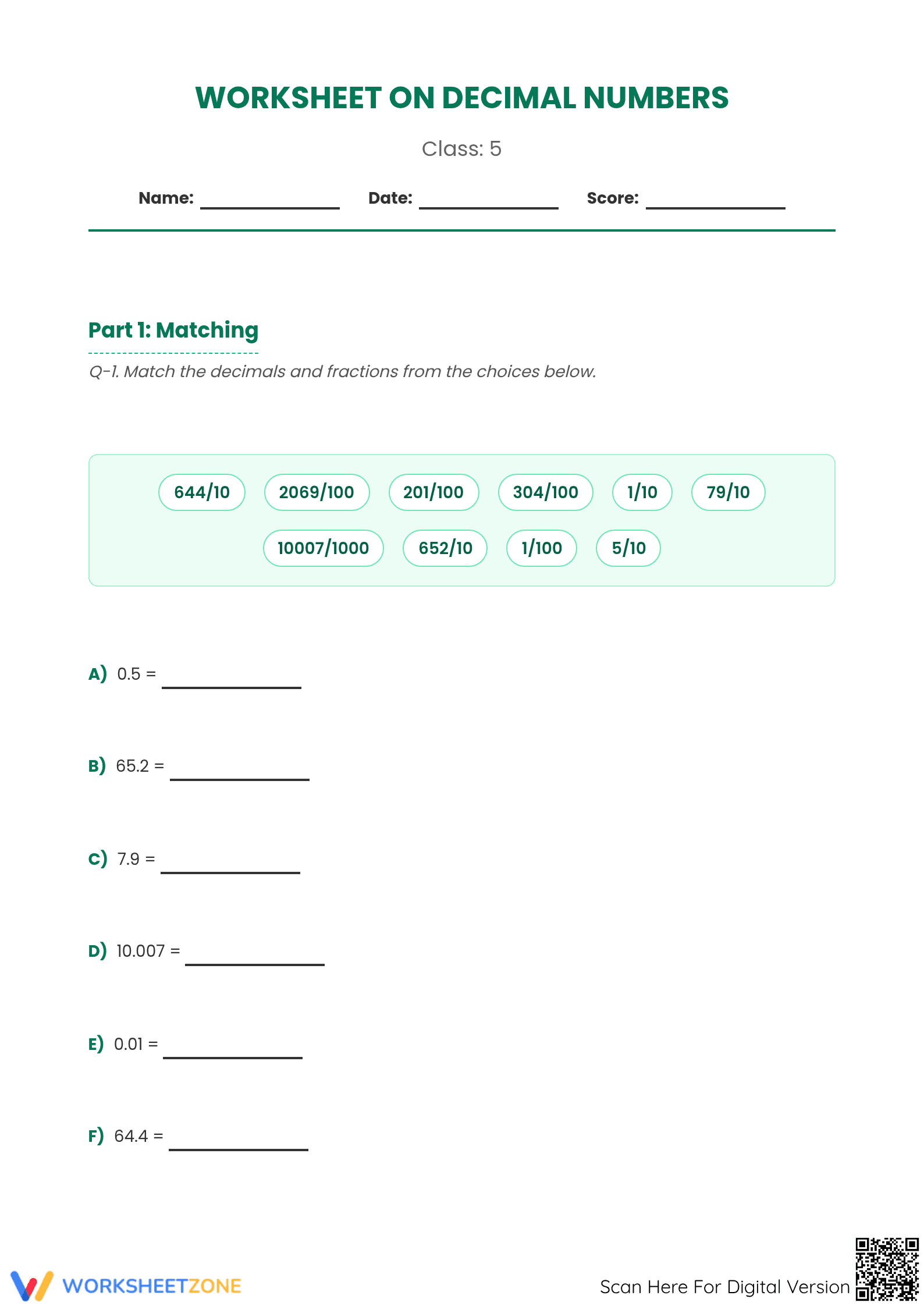Essential Decimals and Fractions Practice | Grade 5 Math - Page 1